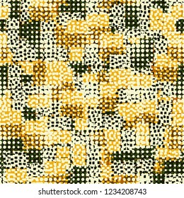 Golden seamless pattern having rows of round spots.