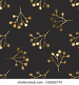 Golden seamless pattern with the image of berries. Modern design seamless pattern