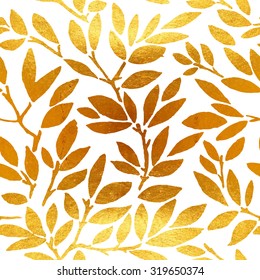 golden seamless pattern with leafs and branches