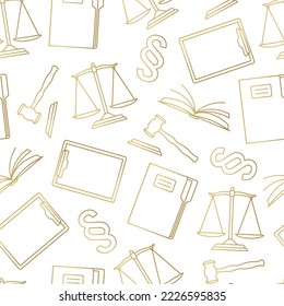 golden seamless pattern with legal advice, court, attorney, law related icons- vector illustration