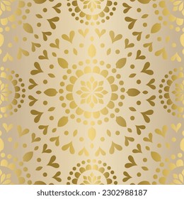Golden seamless pattern with mandala ornament. Traditional Arabic, Indian motifs. Great for fabric and textile, wallpaper, packaging or any desired idea.