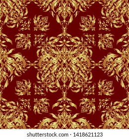 Golden seamless pattern on a background. Elegant Christmas Background with Shining Golden Elements. Vector illustration.