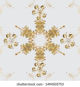 Golden seamless pattern on beige and gray colors with golden elements. Seamless vintage pattern on beige and gray colors with golden elements. Christmas, snowflake, new year.