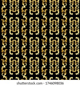 golden seamless pattern on black background. Vector. Abstract curls