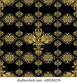 Golden seamless pattern on a black background. Vector luxury gold pattern.