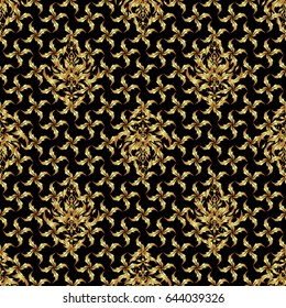 Golden seamless pattern on a black background. Vector luxury gold pattern.