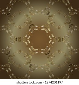 Golden seamless pattern on brown and beige colors with golden elements. Seamless damask classic golden pattern. Vector abstract background with repeating elements. Vector illustration.