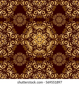 Golden seamless pattern on a brown background. VI. Elegant Christmas Background with Shining Golden Elements.