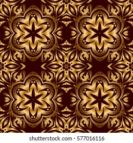 Golden seamless pattern on a brown background. Vector luxury gold pattern.