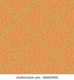Golden seamless pattern on a brown background. Vector illustration. Elegant Christmas Background with Shining Golden Elements.