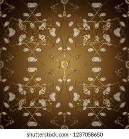 Golden seamless pattern on colors with golden elements. Christmas, snowflake, new year. Seamless vintage pattern on colors with golden elements.