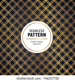 Golden seamless pattern on a dark background. Minimal design pattern combined with flashy golden gradient. Vector graphic design element.