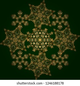 Golden seamless pattern on a green background. Vector luxury gold pattern.