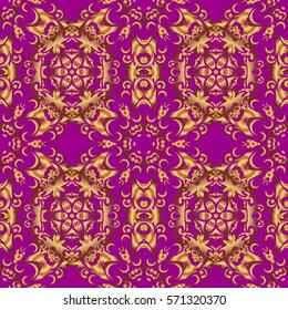 Golden seamless pattern on a purple background. Vector luxury gold pattern.