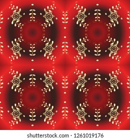 Golden seamless pattern on red and purple colors with golden elements. Seamless vintage pattern on red and purple colors with golden elements. Christmas, snowflake, new year.