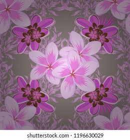 Golden seamless pattern on a violet background. Raster luxury gold pattern.