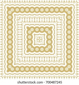 Golden seamless pattern on white background. Square abstract template. Vector illustration