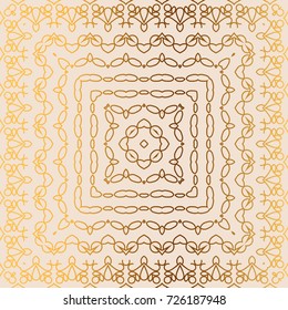 Golden seamless pattern on white background. Square abstract template. Vector illustration