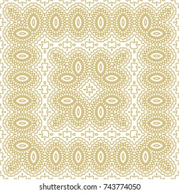 Golden seamless pattern on white background. Square abstract template. Vector illustration