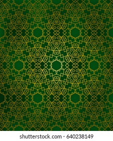Golden seamless pattern in oriental style on a green background