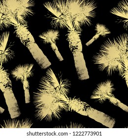 Golden seamless pattern with palm trees, design elements. Exotic  pattern for invitations, cards, print, gift wrap, manufacturing, textile, fabric, wallpapers