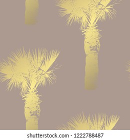 Golden seamless pattern with palm trees, design elements. Exotic  pattern for invitations, cards, print, gift wrap, manufacturing, textile, fabric, wallpapers