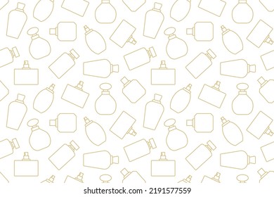 golden seamless pattern with perfume bottles, great for wrapping, textile, wallpaper, greeting card- vector illustration 