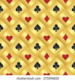 Golden seamless pattern with poker card symbols