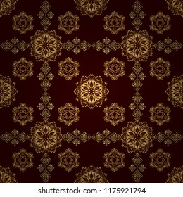 Golden seamless pattern for prints or digital. Abstract vector dynamic rippled surface, illusion of movement, curvature on a brown background.
