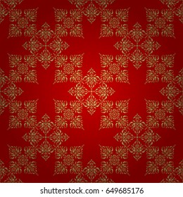 Golden seamless pattern for prints or digital. Abstract vector dynamic rippled surface, illusion of movement, curvature on a red background.