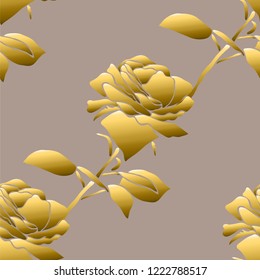 Golden seamless pattern with rose flowers, design elements. Floral  pattern for invitations, cards, print, gift wrap, manufacturing, textile, fabric, wallpapers