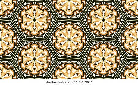 Golden seamless pattern, Six-sided elements. Cellular structure.