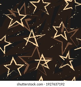 Golden seamless pattern stars background