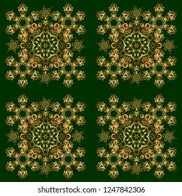 Golden seamless pattern. Vector sketch with gold ornament on a green background.