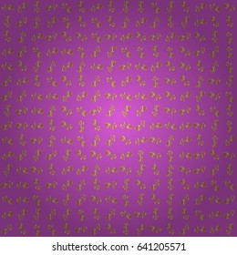 Golden seamless pattern. Vector sketch with gold ornament on a violet background.