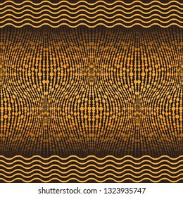 Golden seamless pattern with wavy lines and balls. Vector image. Eps 8