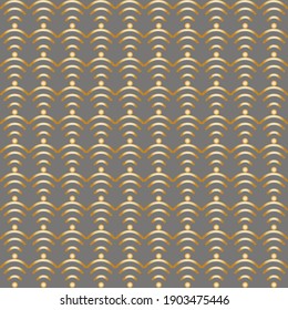 Golden seamless pattern with wi-fi symbol on grey repeating background.	