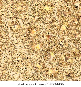 Golden seamless shimmer background with triangles, shapeless elements with acute angles. Sparkle, glitter. Abstract pattern for Christmas decorations, background for celebratory design