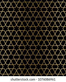 Golden seamless star grid texture. Isolated over black background.