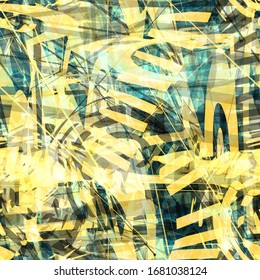 Golden seamless texture with different shapes. Grunge pattern. 