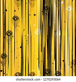 Golden seamless texture with vertical lines and decorative elements. Abstract vector background for web page, banners backdrop, fabric, home decor, wrapping