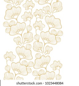 Golden seamless vector border ornament with gingko biloba leaves on white background