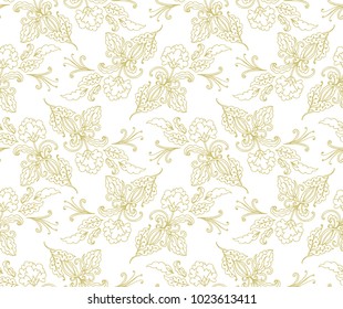 Golden seamless vector floral pattern