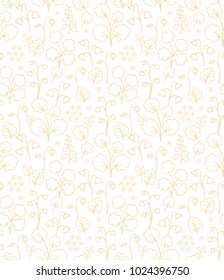 Golden seamless vector floral pattern on white background
