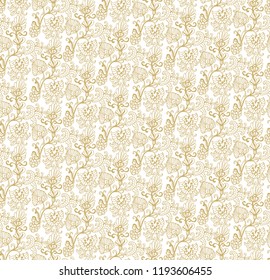 Golden seamless vector floral texture