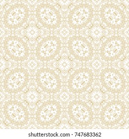 Golden seamless vector ornamental pattern on white background