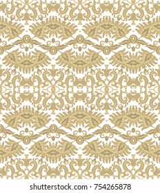 Golden seamless vector ornamental pattern on white background