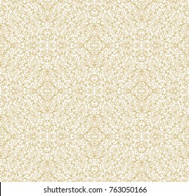 Golden seamless vector ornamental pattern on white background