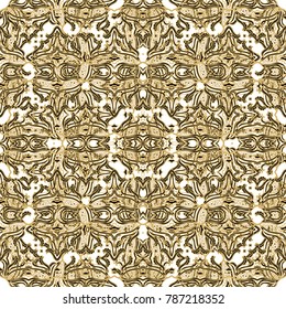 Golden seamless vector ornamental pattern on white background