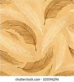 Golden seamless vintage background with plumes
